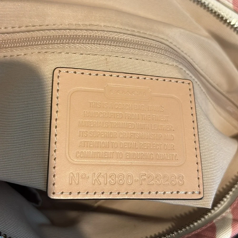 Coach Pink zebra striped tote canvas/light tan leather trim/2 hangtags like new
